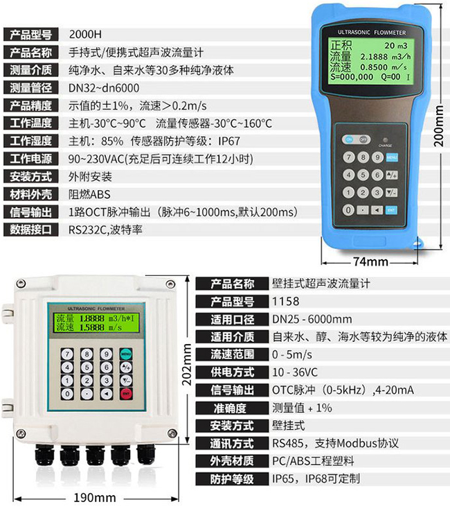 防爆型超聲波流量計技術參數對照表
